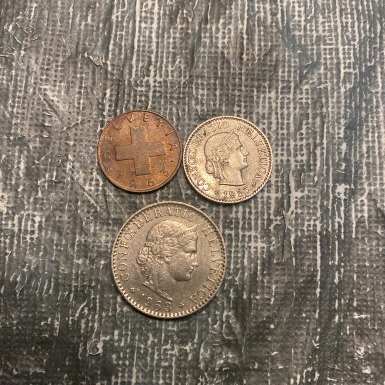 Read more about the article SWITZERLAND  1957 5 Rappen   1963 20 Rappen  1963 1 Rappen- 3 Coins