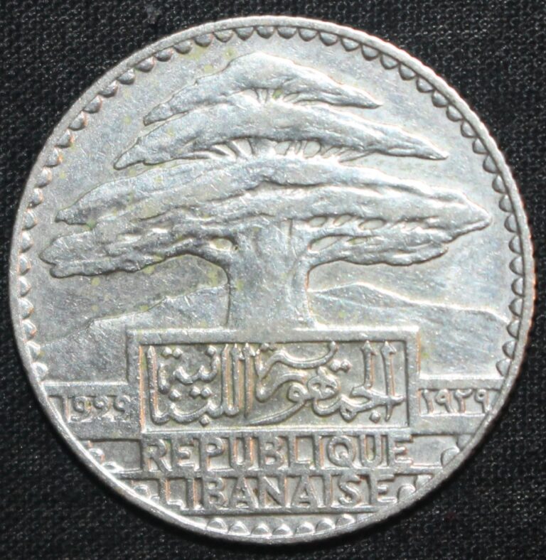 Read more about the article Lebanese 25 Piastres Coin 1929 KM# 7 Lebanon Silver .680 Cedar Twenty-Five