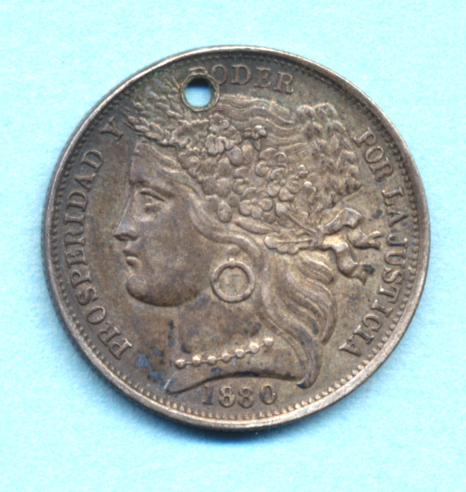 Read more about the article Peru 1880 Silver Peseta  XF+ Holed  FREE SHIP