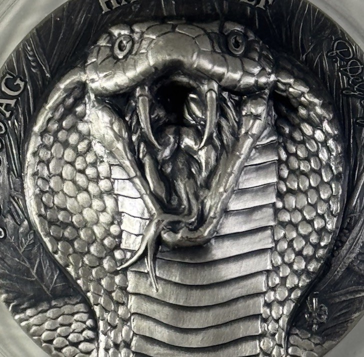 Read more about the article 🇺🇸2022 Ivory Coast Big Five Cobra 5oz Silver High Relief Antique Finish Coin.
