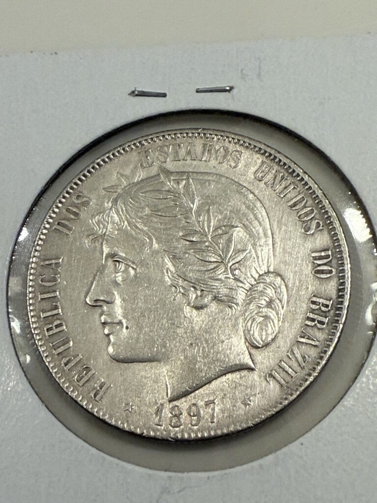 Read more about the article 1897 Brazil 2000 Reis Coin Rare!! Great Details .