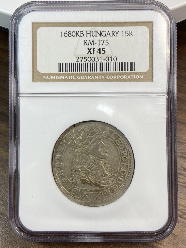 Read more about the article 1680 KB__ 15 Krajczar  Silver__ Hungary__Leopold  Thaler  Foreign Coin  NGC
