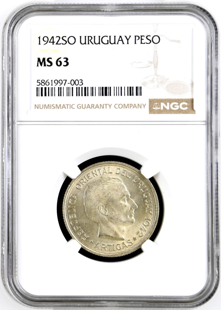 Read more about the article 1942 SO Uruguay PESO Silver Coin Cougar Puma Km 30 NGC MS 63