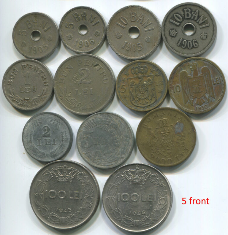 Read more about the article Romania Kingdom 1905-1946  5 + 10 Bani 1 Leu  2 + 5 + 10+100+ 2000 Lei  13 coins