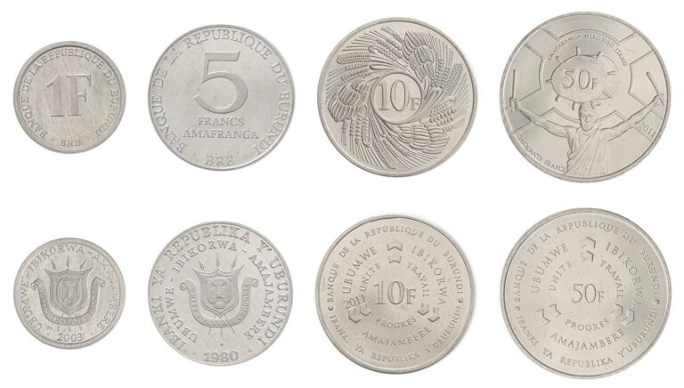 Read more about the article Burundi 1 – 50 Francs  4 Pieces Set  1976-2013  KM #19-22  Mint