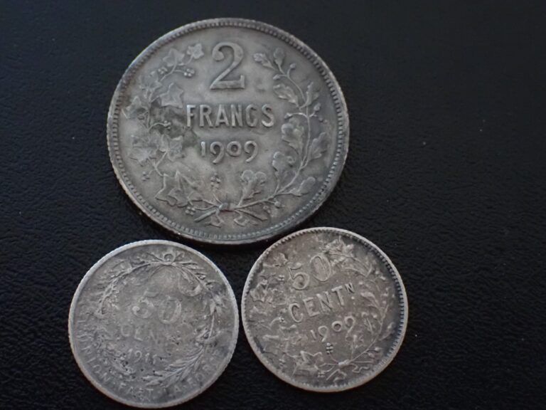 Read more about the article Belgium Silver 3 Coins 1909 2 Francs and 1911 50C French and 1909 50 Centimes Dutch