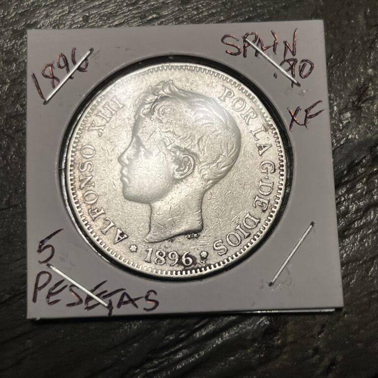 Read more about the article 1896 SILVER 5 Pesetas Spain * Spanish Alphonso XIII SILVER!  Buy It Now! XF+