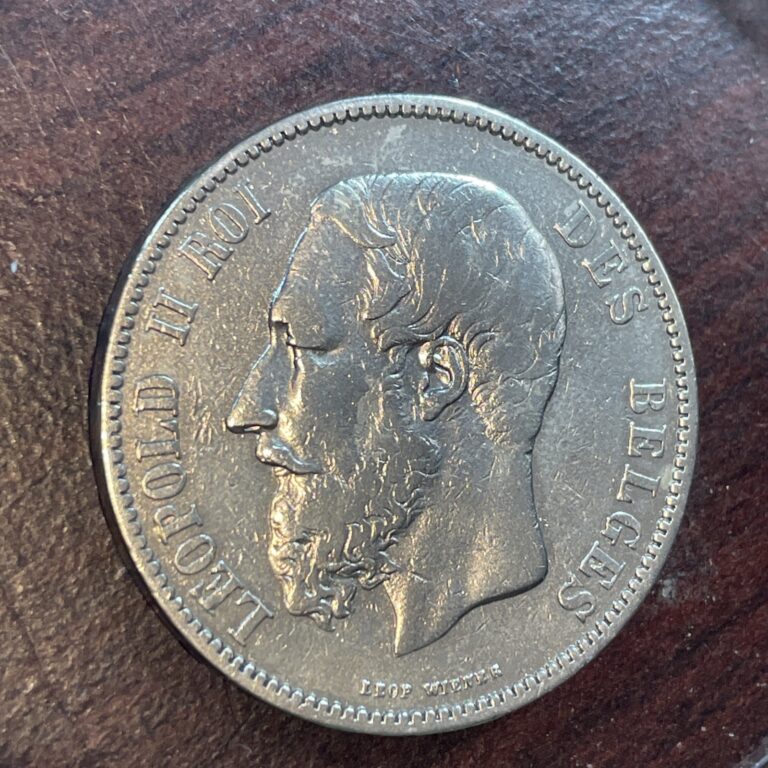 Read more about the article 1868 Belgium 5 Franc 90% Silver King  Leopold II Photo Graded XF-forty-five