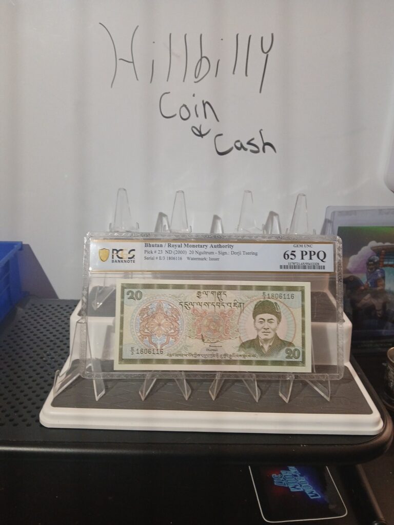 Read more about the article Bhutan 20 Rupee Bill Graded By Pcgs At Gem65 Epq. Look Up The PCGS #