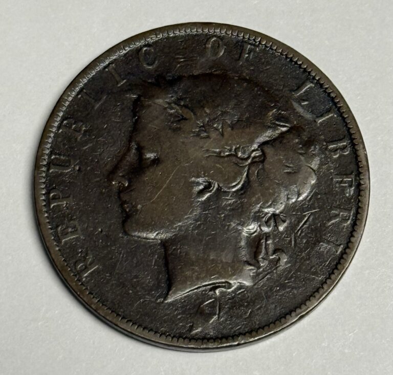 Read more about the article 1896 LIBERIA 2 Cents Coin  VG DETAILS (lamination) Two