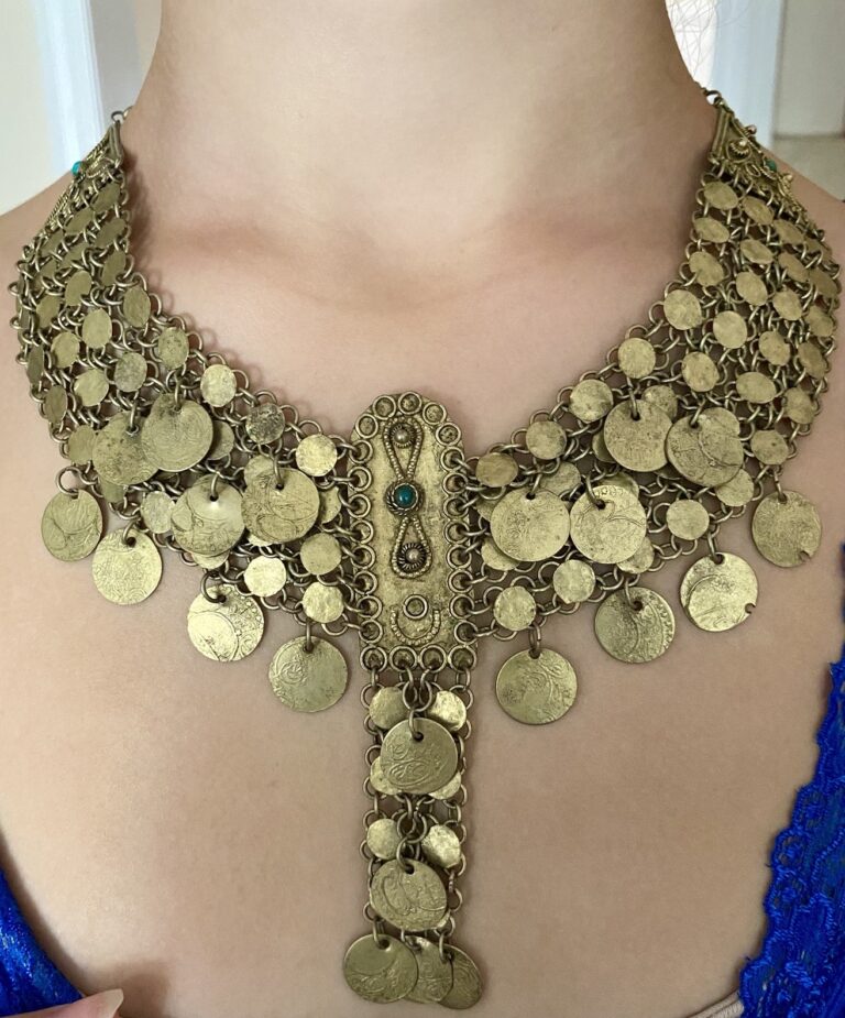 Read more about the article Antique Yemenite Bridal Necklace Gilt Metal  Coins  Large Dowry