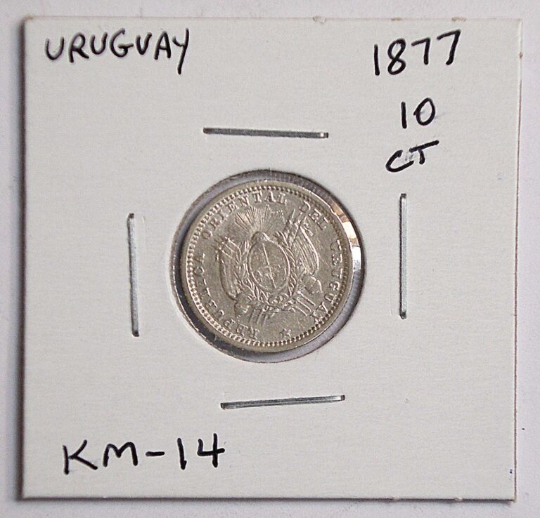 Read more about the article 1877 Uruguay 10 Centesimos coin KM-14 #16259
