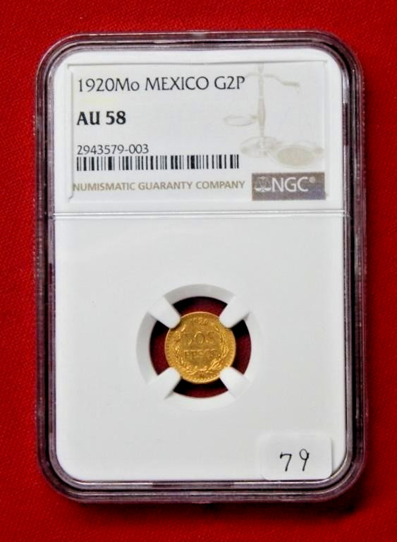 Read more about the article 1920Mo Mexico 2 Peso Gold Coin NGC AU58 ~ Free USA Shipping