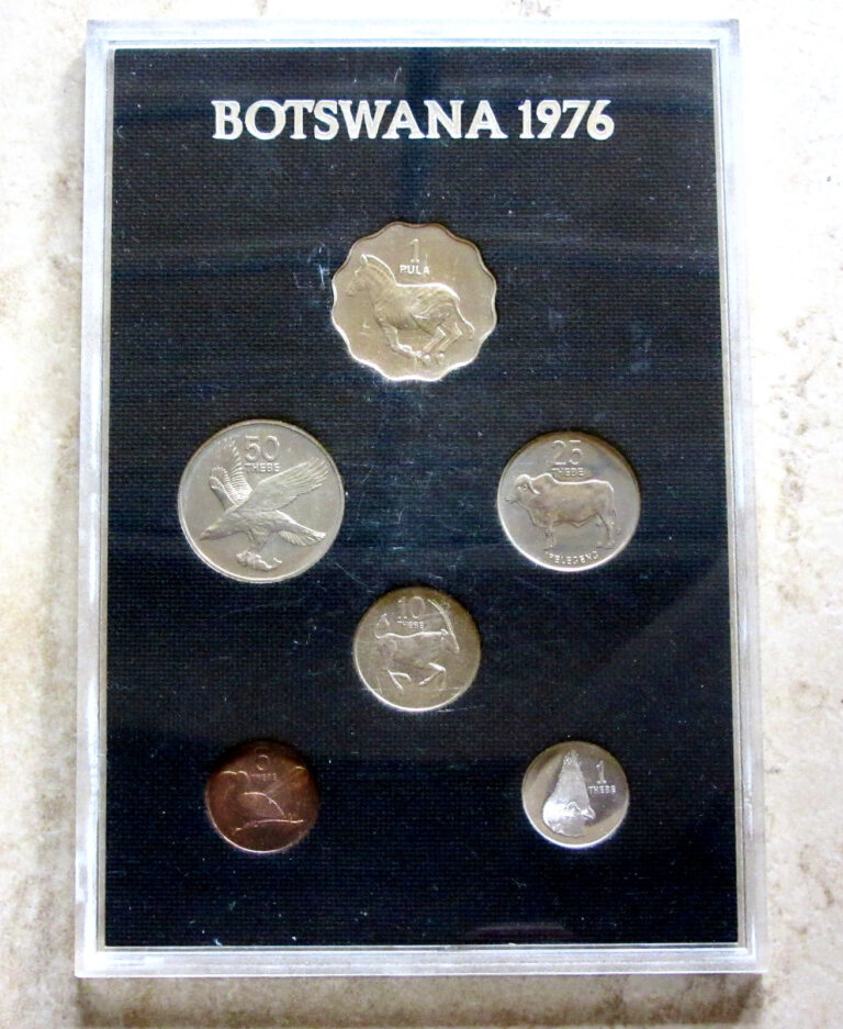 Read more about the article BOTSWANA 1976 6 COINS PROOF SET Sealed in Plastic  as per pictures attached