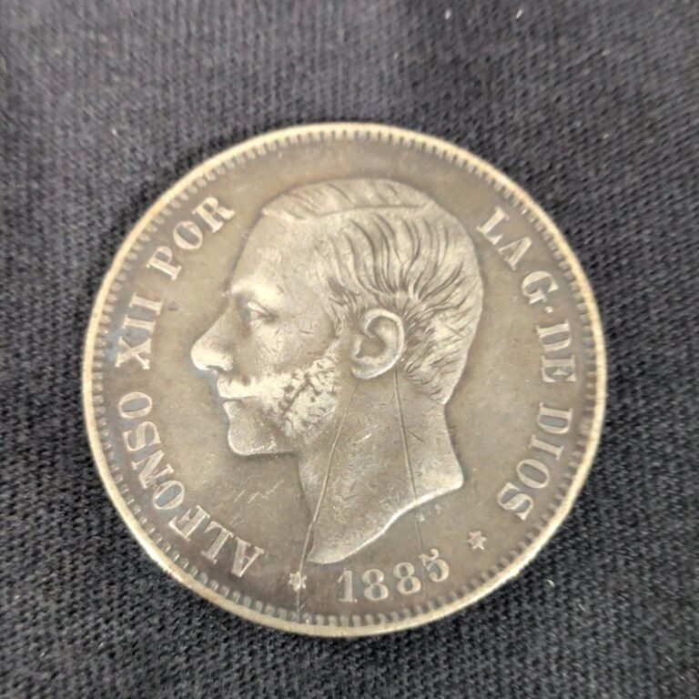 Read more about the article 1885 Spain King ALFONSO XII Silver 5 Pesetas Coin
