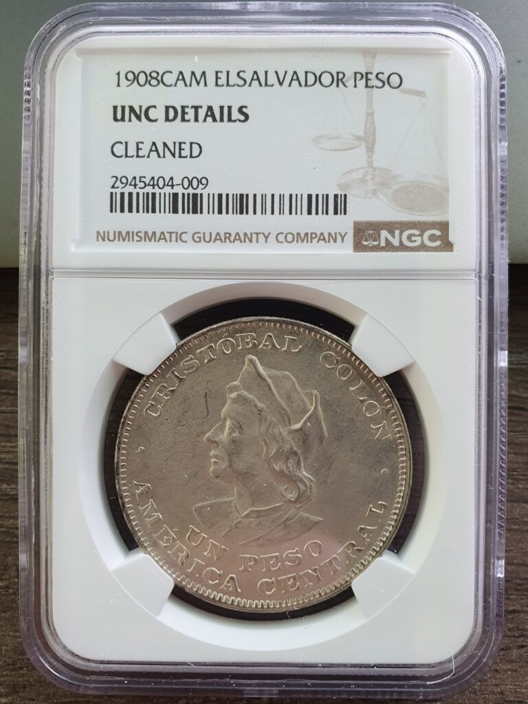 Read more about the article EL SALVADOR 1908 CAM 1 PESO UNCIRCULATED WITH DETAILS – BAMBA NGC