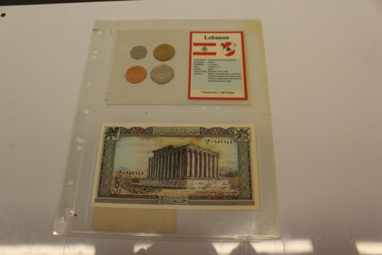 Read more about the article Vintage Lebanon Coin and Note Set Uncirculated 50 Livres Note + 4 Coins