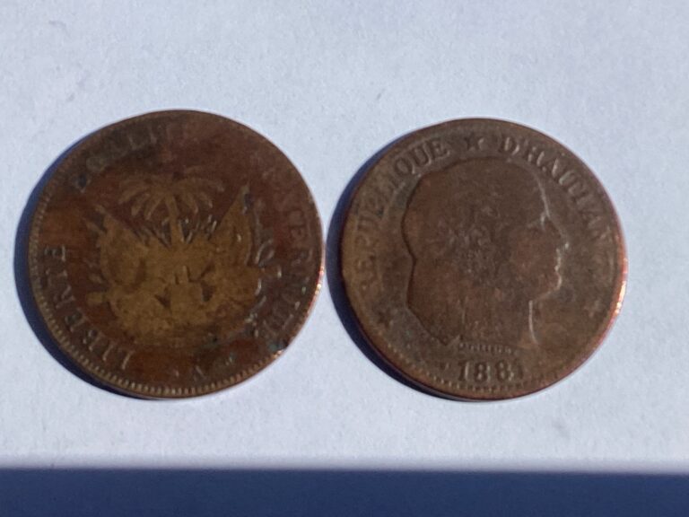 Read more about the article Lot of 2 Haiti 2 Centimes Coins 1881 and 1894 KM#49 Bronze Free Shipping