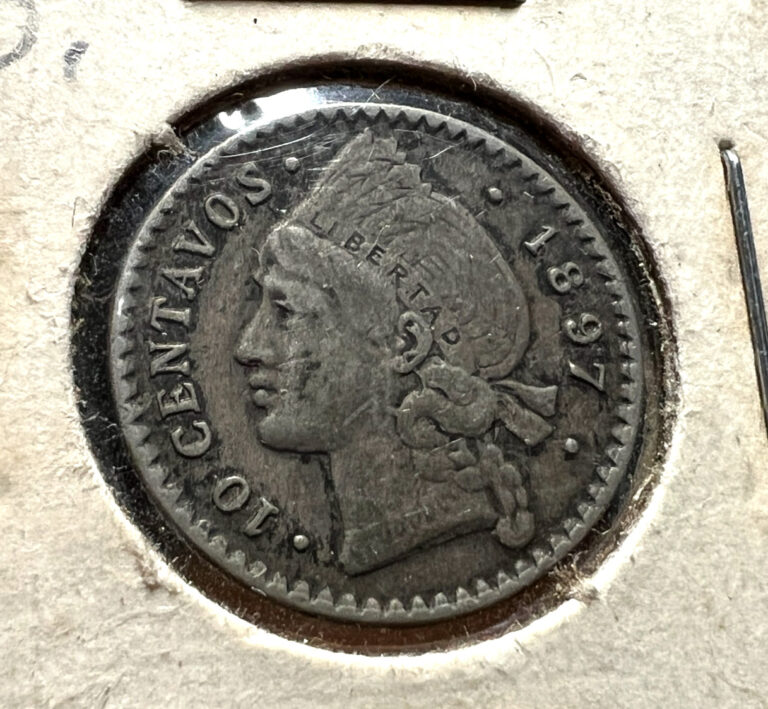 Read more about the article 1897  DOMINICAN REPUBLIC  SILVER 10 CENTAVOS NICE COIN