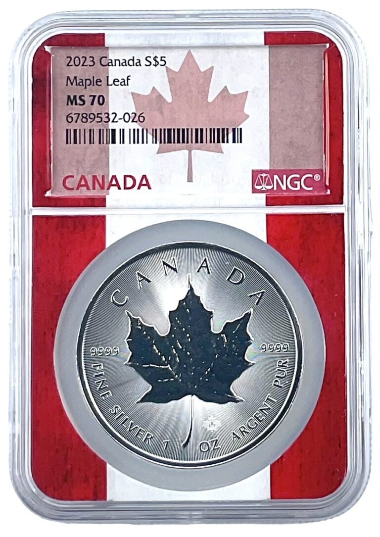 Read more about the article 2023 Canada 1oz Silver Maple Leaf NGC MS70 – Flag Picture Core