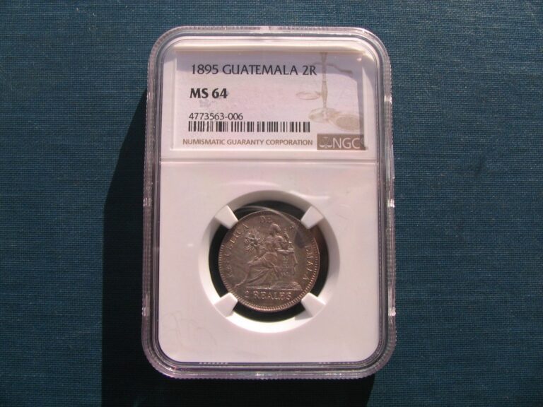 Read more about the article SILVER  1895 Guatemala Seated Liberty 2 Reales…….MS-64…..STUNNING