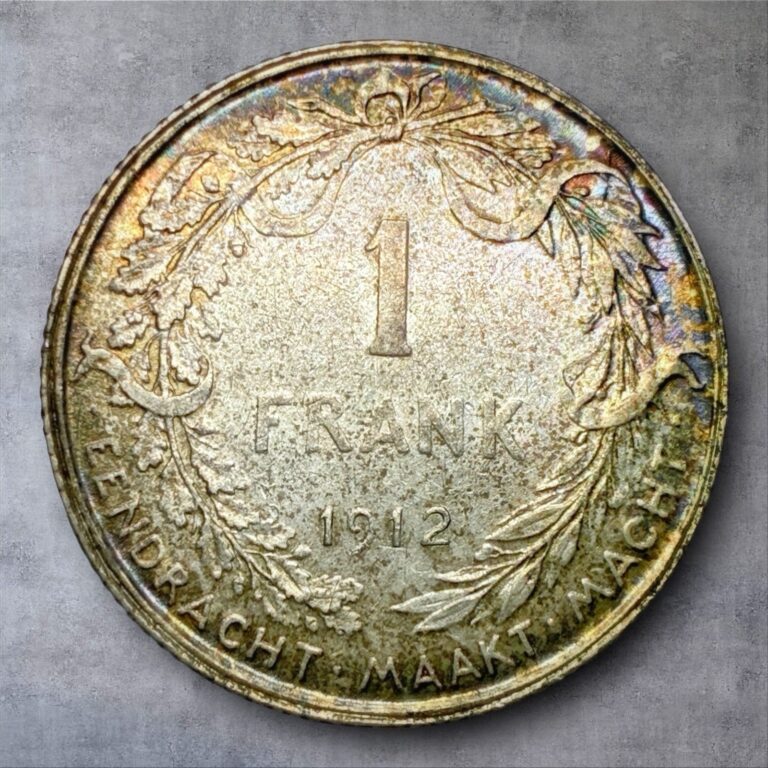 Read more about the article 1912 🇧🇪 Belgium 1 Frank Silver – Lustrous Higher Grade  Beautiful Toning!