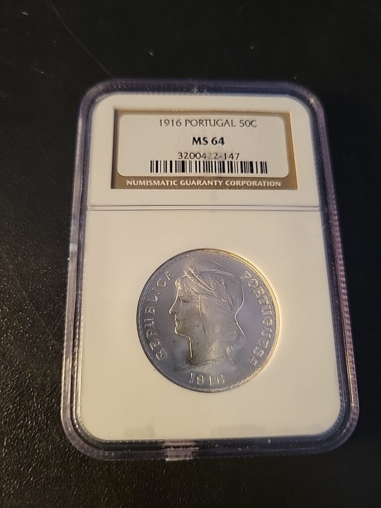 Read more about the article PORTUGAL 1916 – 50c Centavos – NGC MS64 Silver Lot#116