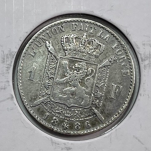 Read more about the article Belgium 1 Franc 1886 VF Details Silver World Coin .835 Rare Silver
