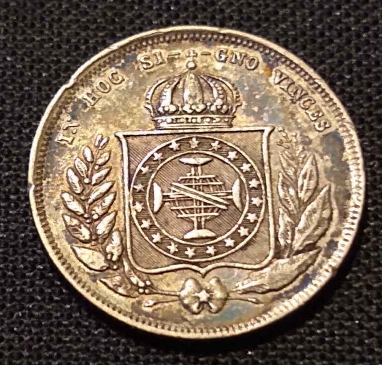 Read more about the article 1862 brazil 200 reis xf au details silver 1/10 peso luster pedro world coin