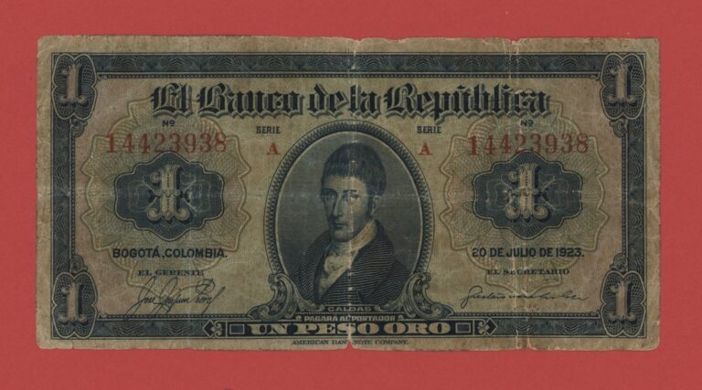 Read more about the article COLOMBIA  1  PESO  1923  PICK # 361a  VG.