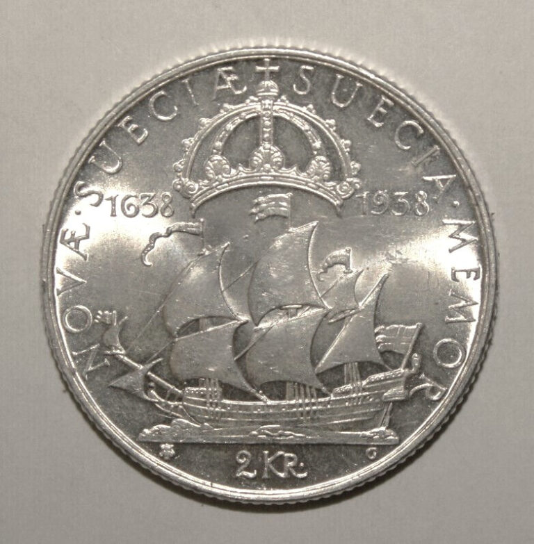 Read more about the article S3 – Sweden 2 Kroner ND (1938) Brilliant Unc. Silver Coin – Delaware Settlement