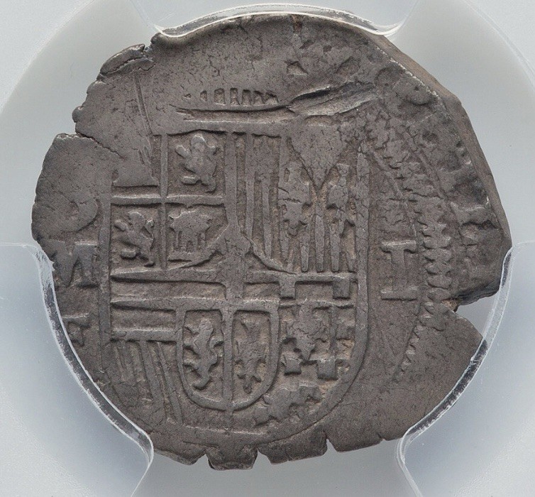 Read more about the article COLONIAL MEXICO 1572-1589 AD  King Philip II Spain Cob SILVER Real Coin  PCGS VF