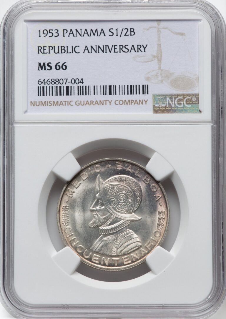 Read more about the article 1953 Panama Silver 1/2 Balboa NGC MS66 Republic Anniversary Coin Cinquentenario