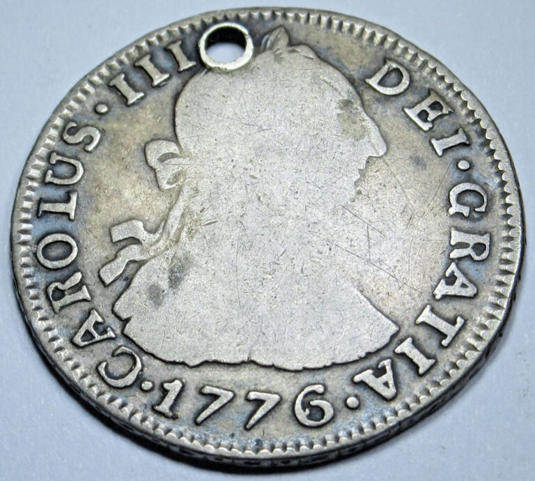 Read more about the article 1776 Holed Spanish Bolivia 2 Reales Genuine Antique Old US Colonial Pirate Coin