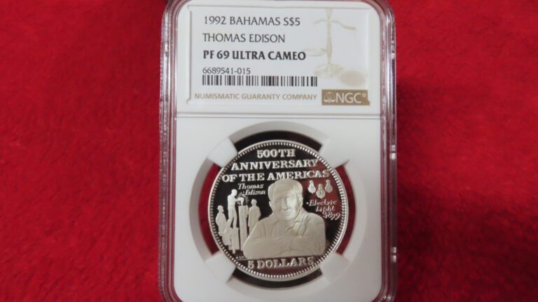 Read more about the article 1992 BAHAMAS SILVER 5 DOLLARS THOMAS EDISON NGC PF 69 ULTRA CAMEO TOP POP