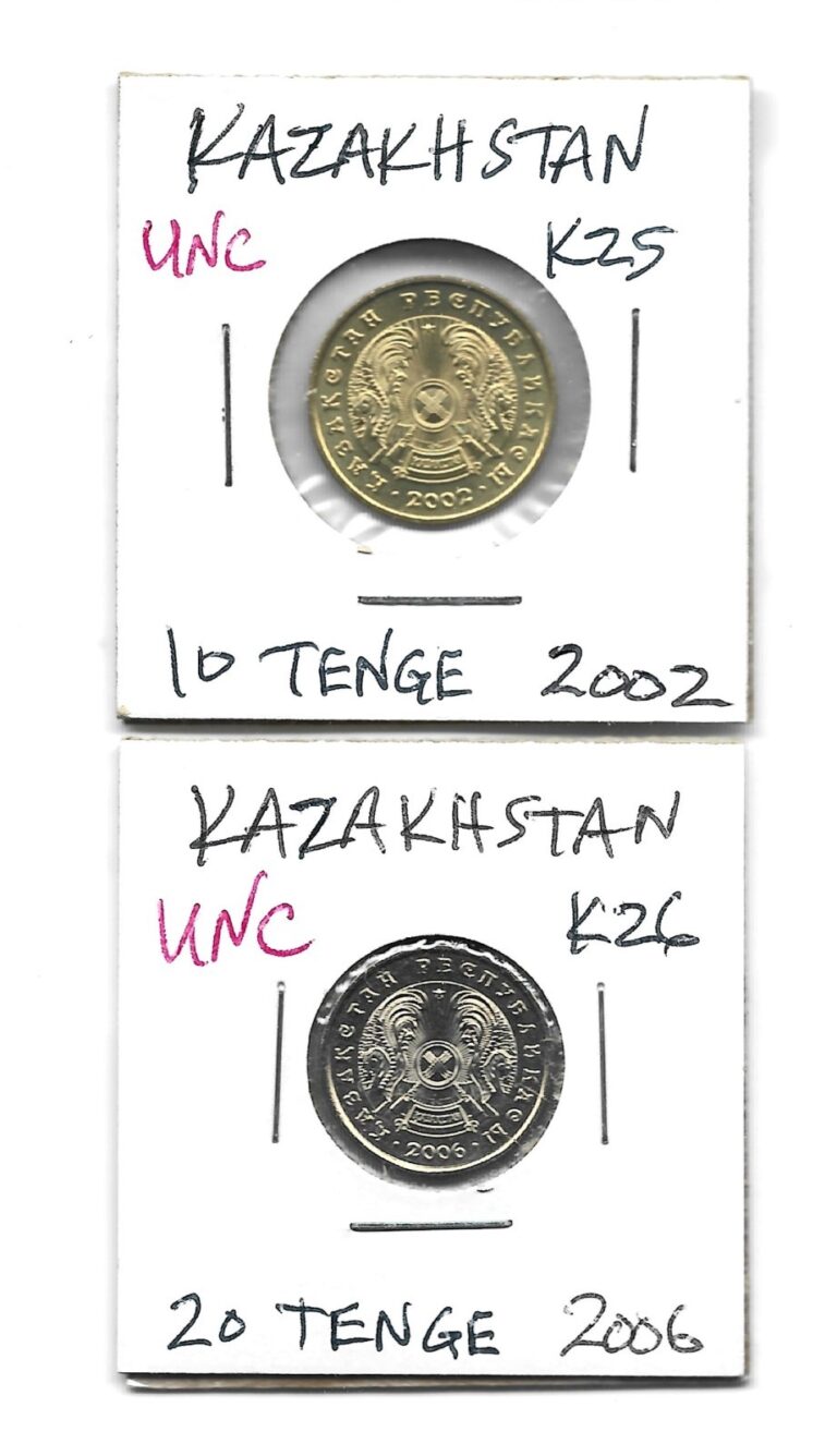 Read more about the article 2 coins: Kazakhstan 10 Tenge 2002 and 20 Tenge 2006 Kazakh Mint