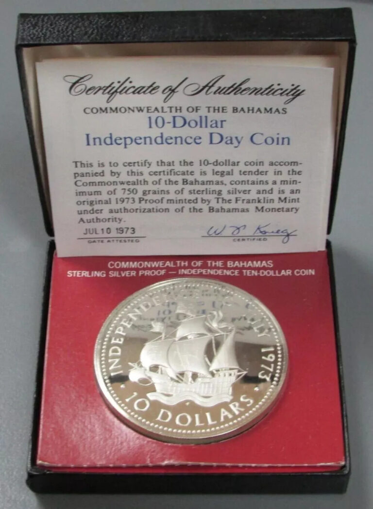 Read more about the article 1973 BAHAMAS – $10 DOLLARS – SANTA MARIA SHIP – 1.5 Oz PROOF SILVER CROWN w/ COA