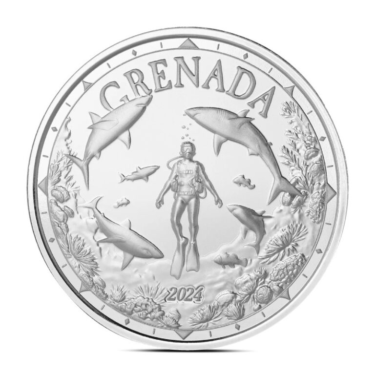 Read more about the article 2024 1 oz EC8 Grenada Shark Diver Silver Coin (BU)