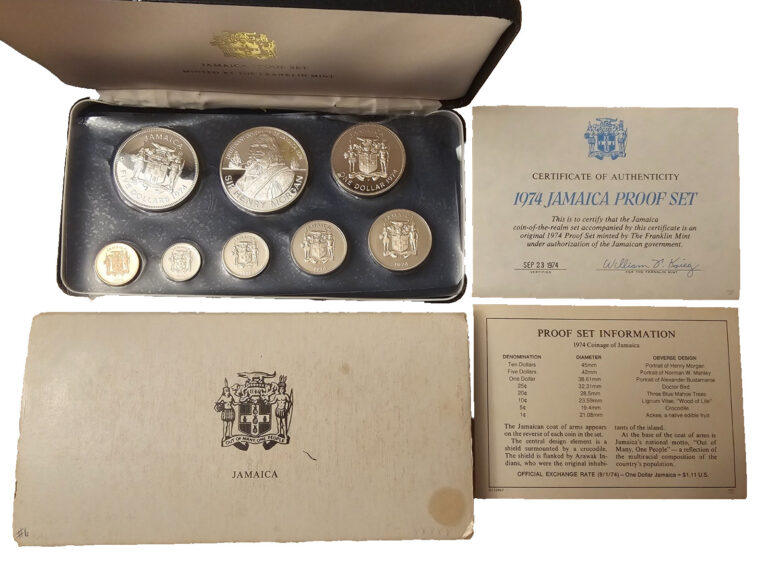 Read more about the article 1974 Jamaica 8-Coins Proof Set with 2 Silver Coins with Box and COA