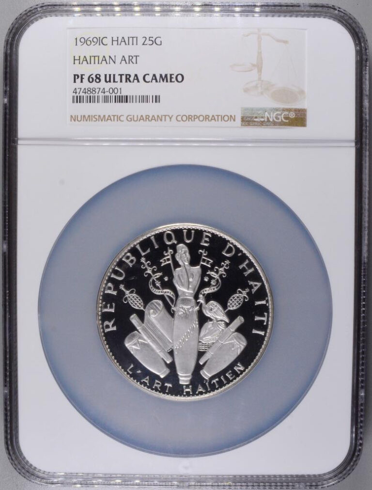 Read more about the article 1969 25 Haiti Gourdes Haitian Art NGC PF68 Ultra Cameo .999 Oversize Silver Coin
