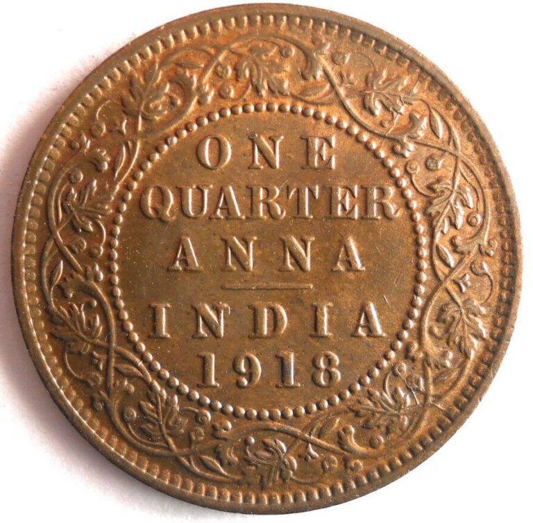 Read more about the article 1918 BRITISH INDIA 1/4 ANNA – AU/UNC – Great Coin – FREE SHIP – India Bin #9