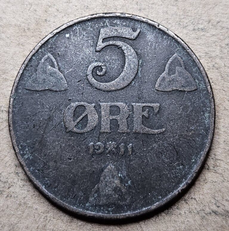 Read more about the article Norway 5 Ore – 1911 – KM# 368 – Bronze Coin –  480k Mintage – Kongsberg Mint