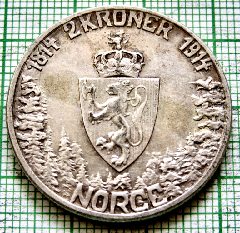 Read more about the article NORWAY Haakon VII 1914 2 Kroner  Constitution 100th Anniversary 0.800 Silver