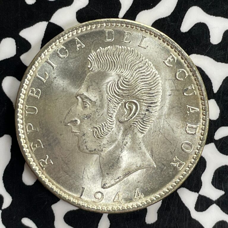 Read more about the article 1944-Mexico Ecuador 2 Sucres Lot#C1101 Silver! High Grade! Beautiful!