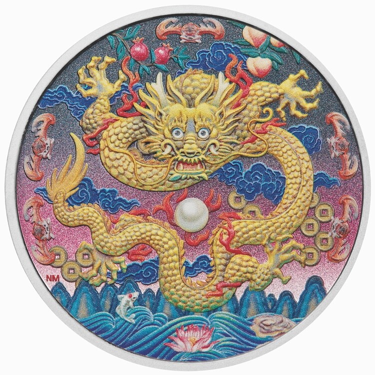 Read more about the article Tuvalu 2025 GOLDEN IMPERIAL DRAGON $3 3 Oz Silver Proof Piedfort—MINTAGE 500