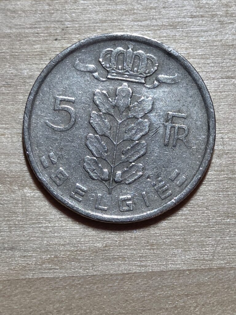 Read more about the article Belgium 5-Francs coin  1950  Dutch text. KM# 135  copper-nickel. Ceres. Oak.