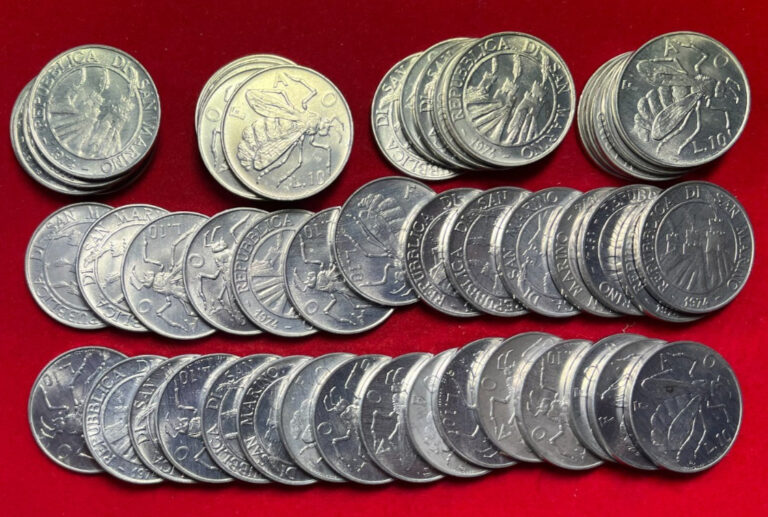 Read more about the article N57  San Marino 50 Coins from Mint Bag – 10 Lire 1974 FAO – Bee   KM#33   BU