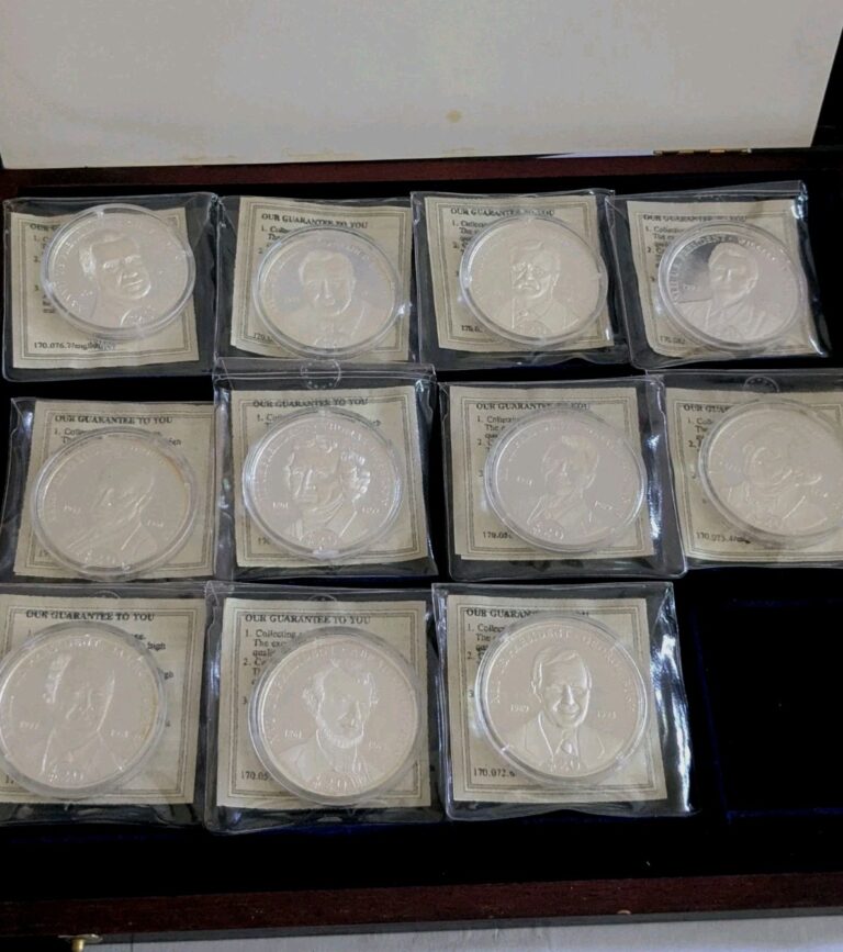 Read more about the article Lot Of 11 Liberia .999 Silver”Presidents Of The USA” Proof ($20 40mm)Coins ~2000