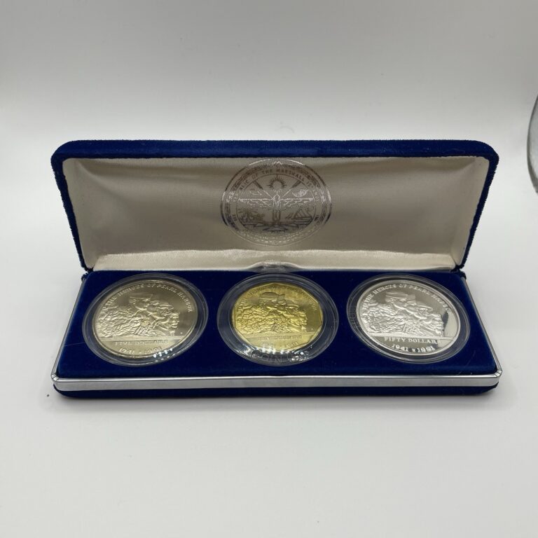Read more about the article 1991 Marshall Islands Heroes of Pearl Harbor Comm. Coin 3 pc Set 1 Oz Silver