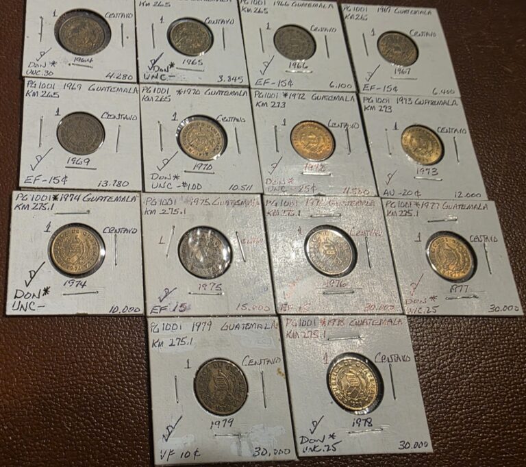 Read more about the article LOT OF 14 ASSORTED GUATEMALA ONE CENTAVOS COINS 1964-1978